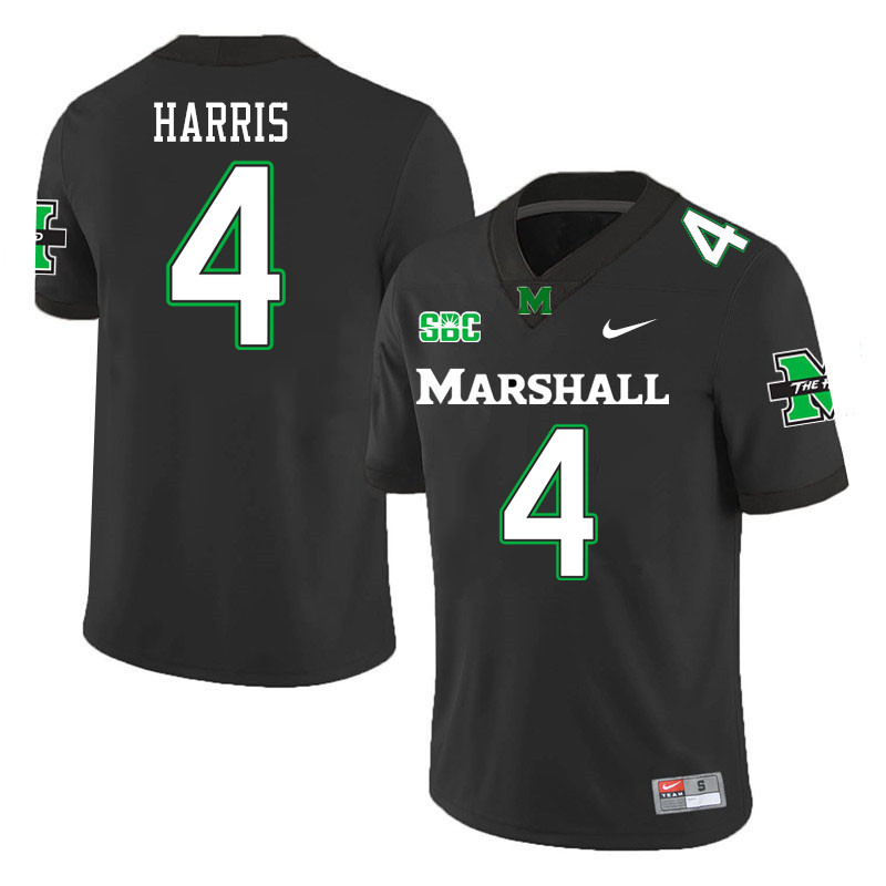 Men #4 DeMarcus Harris Marshall Thundering Herd SBC Conference College Football Jerseys Stitched-Bla
